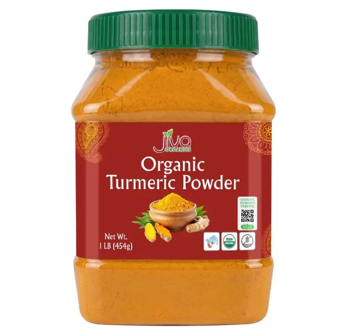 Organic Turmeric Powder 1 Pound Jar by Jiva Organics - 100% Raw with Curcumin - Lab Tested & Reports Available - Raw from India