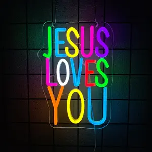 Jesus Loves You Neon sign Colorful  Letters Sign Neon Light for Wall Decor  Jesus Light Up Sign for Home Christ Church Wedding Birthday Party Decor