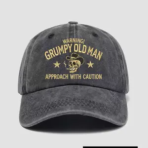 Warning! Grumpy Old Man Vintage Washed Cotton Baseball Cap  Funny Cowboy Skull Dad Hat  Premium Printed Gag Gift for Dad & Grandpa