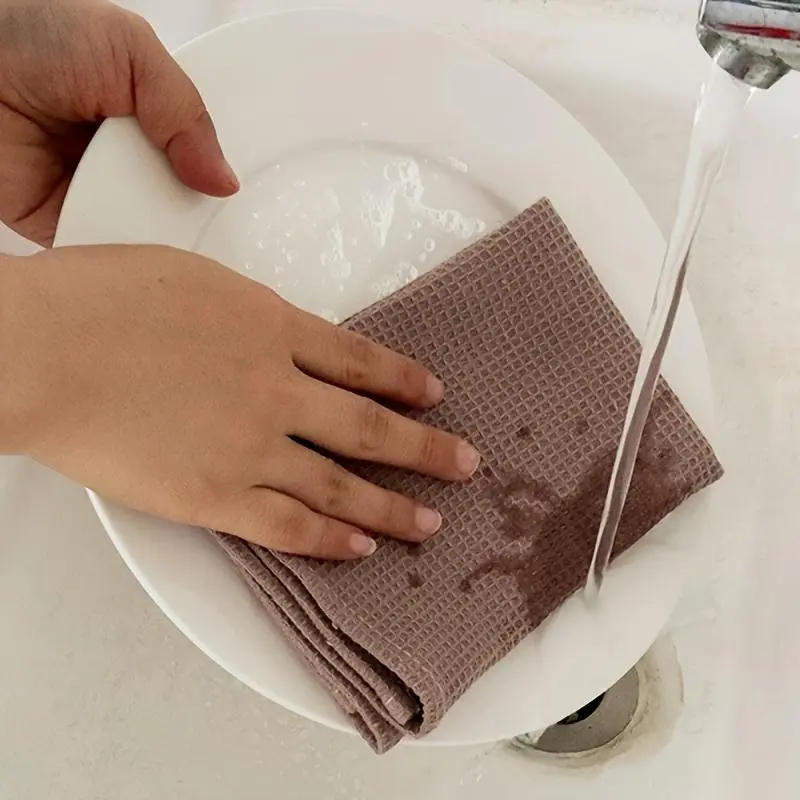 4pcs Ultra Absorbent Waffle Weave Kitchen Towels - Thick, Soft Cotton Dish Cloths for Washing Dishes, Reusable Cleaning Cloths - Modern Square Design, Reuseable Cleaning Cloths