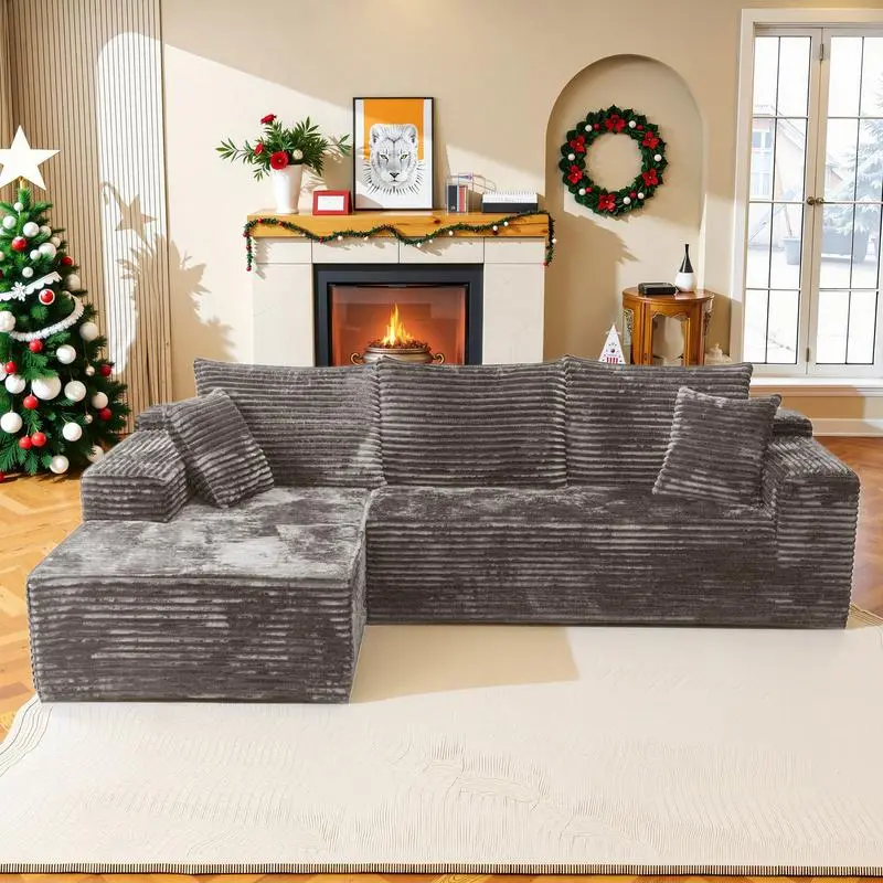 Khaki Corduroy Left Chaise		