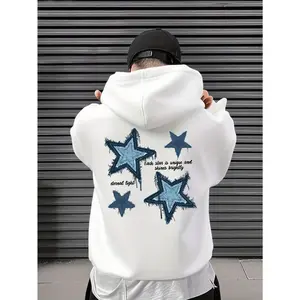 Boys' Inspirational "Lucky Star" Hoodie - "Each Day is a New Opportunity" Motivational Print, White Casual Loose Fit with Black Drawstring, Perfect for Spring/Fall, Comfortable & Stylish for Teens, Teenage Boy Hoodie | Motivational Print Hoodie