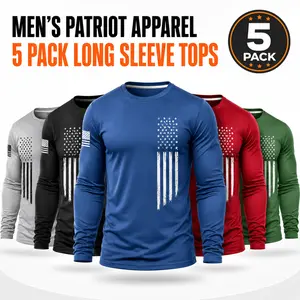 Men's 5-piece long sleeved T-shirtlightweight plain color lining Patriot Apparelmen's clothing suitable for gym sports wear,quick drying breathable fabric for daily casualwear, spring and autumn men's clothingAthletic Apparel Athletic Mesh