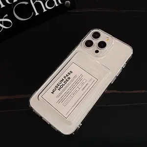 Transparent four-corner card holder case, iPhone17promax mobile phone case, TPU soft case, Compatible iPhone 16promax Case, Clear Protective Card Slot Wallet Case, Slim Fit Drop Resistant Soft TPU Case, Cute Card Holder Pocket Case for iPhone15/14/13.075