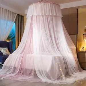 Bed Canopy for Girls & Adults, Round Dome Lace Princess Canopies Netting, Diameter 39.4" Cute Double Layer Bed Canopy Drapes for Decoration