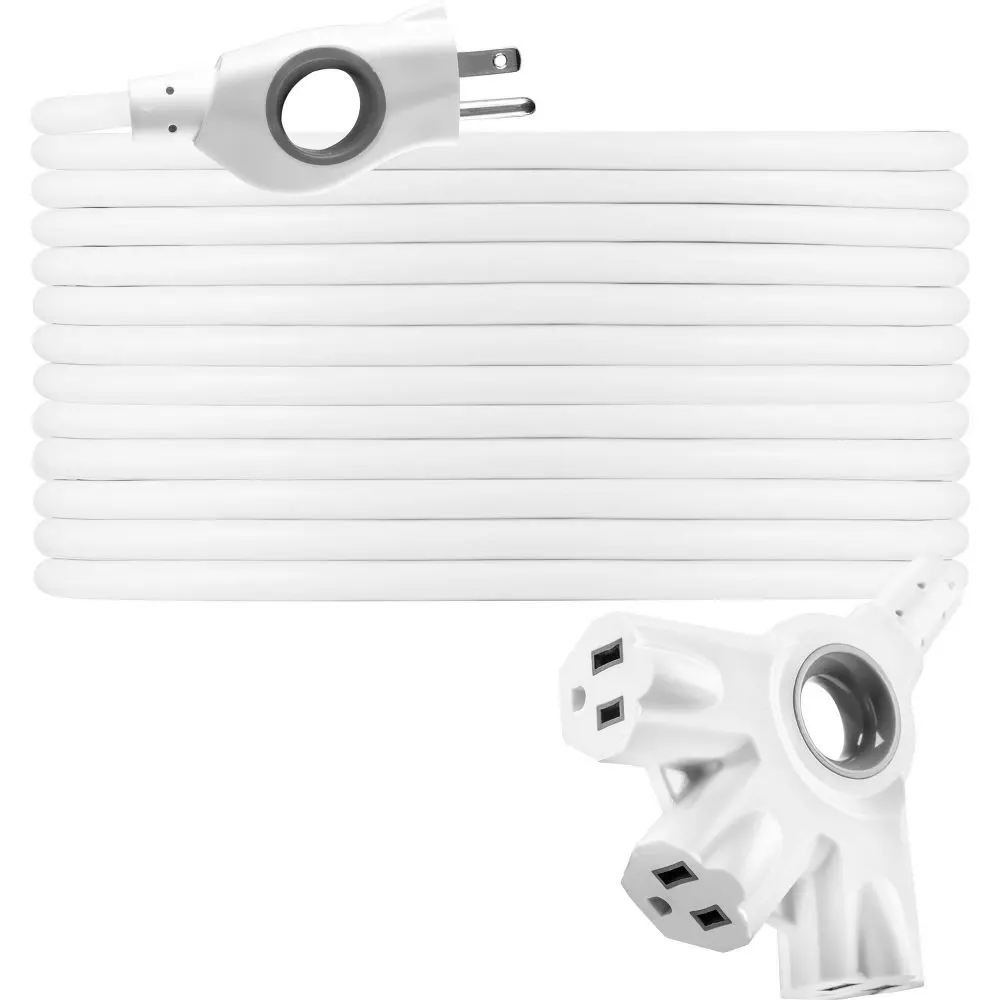 General Electric 50' 3-Outlet EZGrip Grounded Indoor-Outdoor Extension Cord 16AWG White General Electric 50' 3-Outlet EZGrip Grounded Indoor-Outdoor Extension Cord 16AWG White