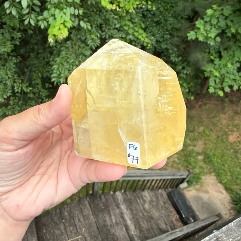 Honey Optical Calcite F77 (Iceland Spar)- natural crystal - polished