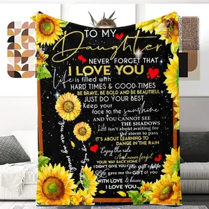 Sunflower & Letter Pattern Blanket, 1 Count Soft Warm Throw Blanket, Air-conditioned Room Blanket, Warm Nap Blanket for Home & Office