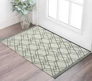 360 stand 2x3 ft. Ivory & Gray Hand-Hooked Wool Fiber Geometric Print Rectangle Area Rug - Lodge-Look Household Carpet, 2' X 3', Indoor