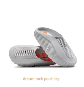 Light Grey Futuristic Mule Slides, Orange Cushioning Sphere Outsole, Perforated Upper, Sports Recovery Tech Slides