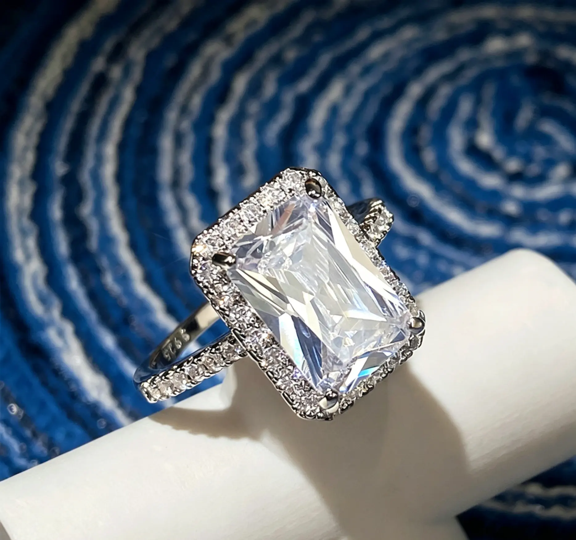 Radiant Cut Halo Simulated Diamond Engagement Ring, European Style 