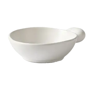 GLAZE STORY Small U-Handle Ceramic Bowl - White, Single Handle, Creative Tableware for Soup, Cereal, Snacks