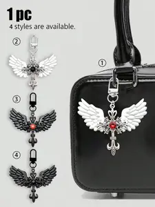 4-Styles Gothic Winged Cross Bag Charm with Rhinestone, Fashion Bag Charms, Punk Metal Keychain Accessory for Bags & Keys, Ideal for Gothic/Alternative Fashion Enthusiasts
