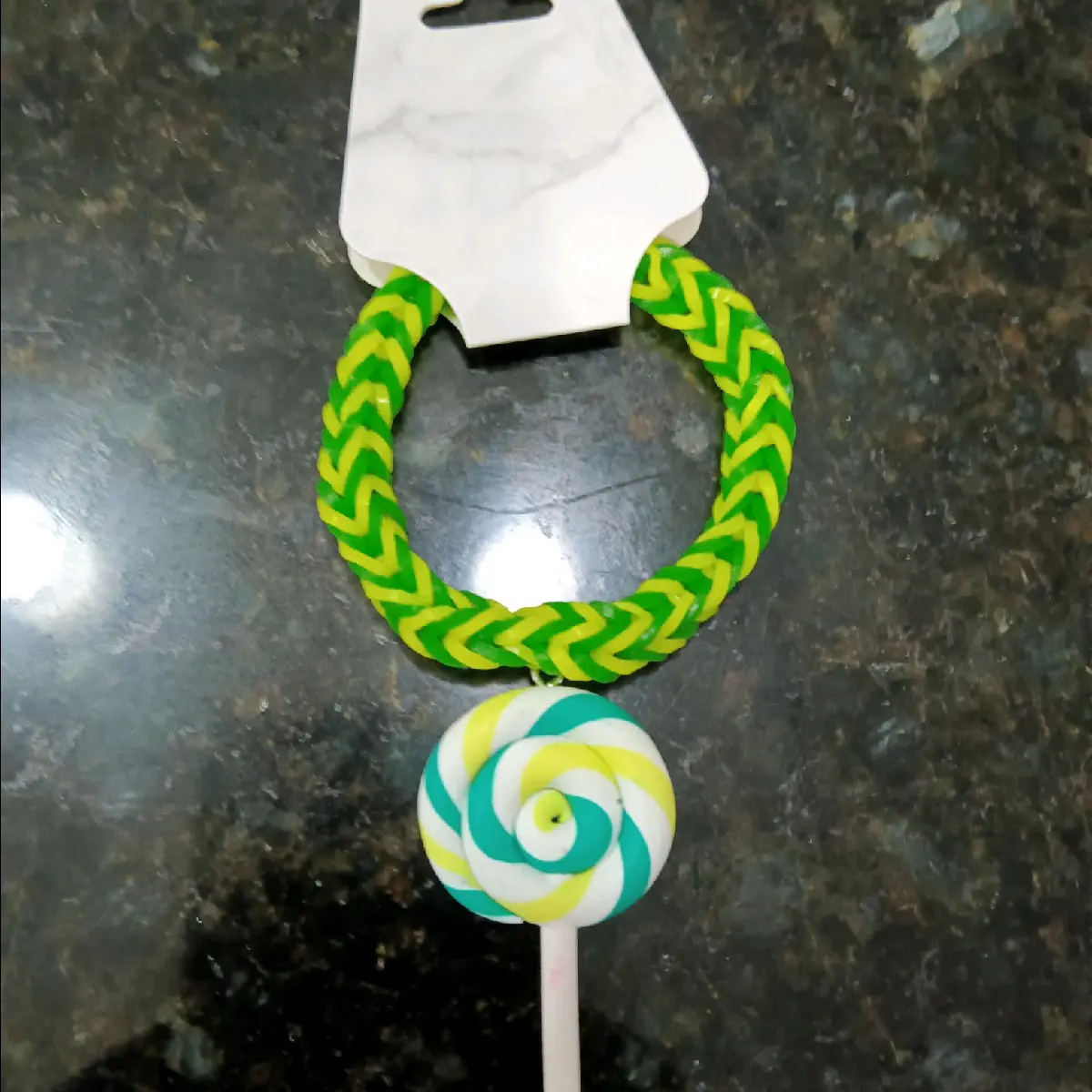 lemon lime rubber band bracelet with lemon lime lollipop charm