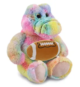 DOLLIBU Super-Soft Polyester Rainbow Sitting Alligator Stuffed Toy - 9" Rainbow Plush with Football Accent, Personalized Gift for Kids
