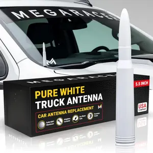 Gloss White 50 Cal Bullet Antenna Billet Aluminum Short Replacement UV & Chip Resistant Wash Safe for F150 F250 Bronco RAM 1500 Chevy Silverado GMC Sierra Tundra Tacoma