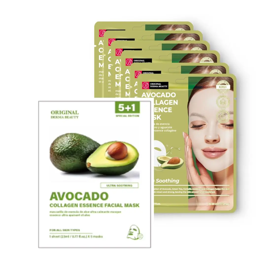 Original Derma Beauty Avocado Collagen Essence Facial Mask, 6 Pieces Pack, Unisex