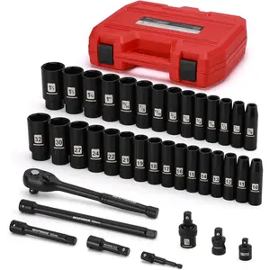 38-Piece 1/2-Inch Drive Deep Set with 10-inch Quick-release Ratchet Handle & Accessories, 3/8" - 1-1/4", 10-32MM, Deep, SAE&Metric, CR-V