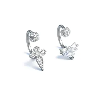 HERVAY 16G/10MM LIPS EAR Ring Stainless Steel Cross Heart Design Earring for Women & Men Piercing Jewelry Durable Elegant Accessory Cubic Zirconia