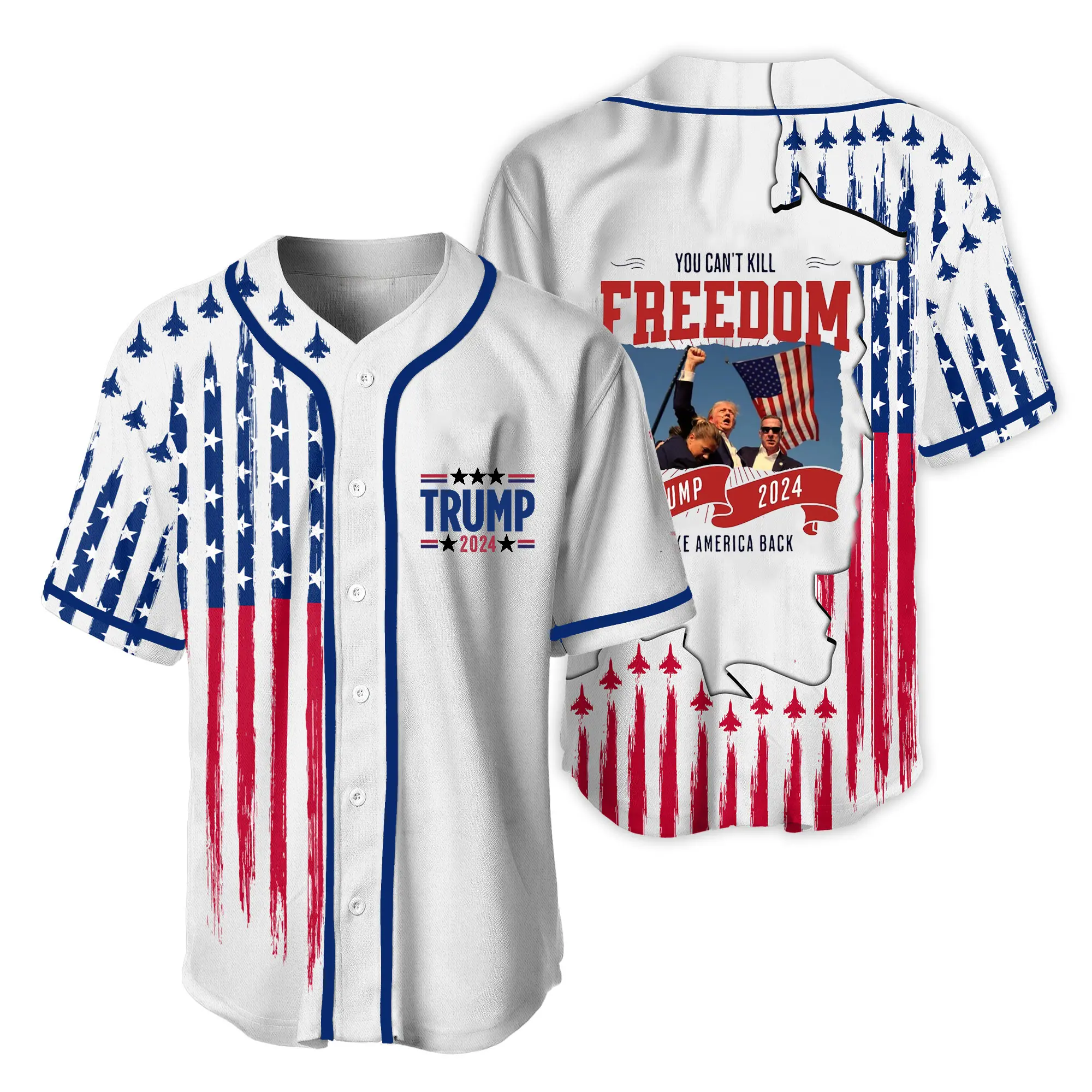 Bulletproof Trump Sho.o.ting Baseball Jersey, Trump Rally Sh.o.ot Never Back Down USA Summer Jersey For Men And Women, Hot Baseball Beer Jersey, Button Down Shirt, Party Beer Outfit, Summer Clothing