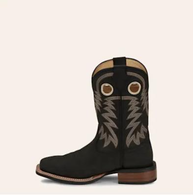 Justin Men’s Shane Frontier Black Leather Square Toe Cowboy Boots