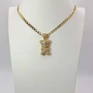 Cuban Chain 20 Inches Long with Sparkling Bear Pendant for Stylish Look