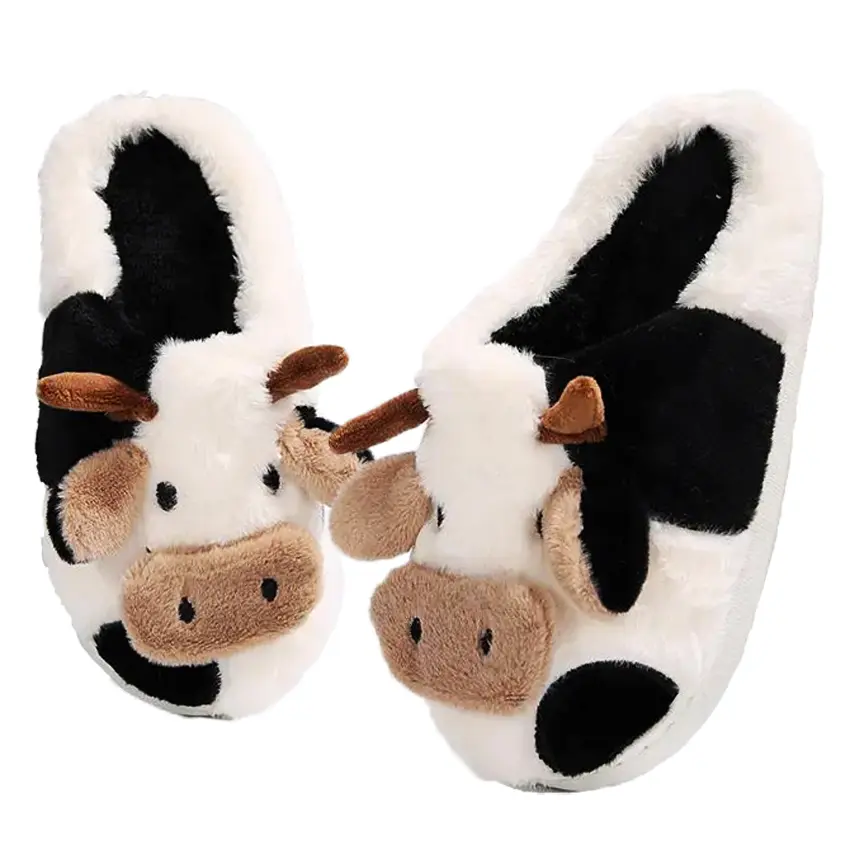 Slippers for Women with Cute Cow Pattern, Memory Foam Cartoon Slides, Lightweight Non-Slip EVA Sole Indoor Shoe for a Playful Look, Soft, Cow Print, Flat Sole