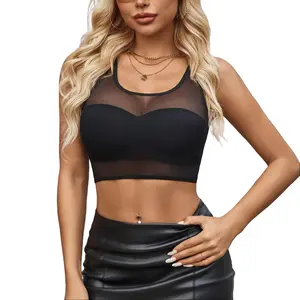 Avidlove Mesh Top Women Sexy Camisole Tank Top y2k Cut Out Backless Undershirts Sheer Clubwear Outfit (Bra Not Included)