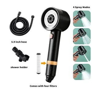 Handheld Shower Head, High-Pressure Filtered Model with 4 Spray Modes, 4 Filter Cartridges, Hose, Mounting Bracket, Universal-Fit Connection for Easy Bathroom Installation