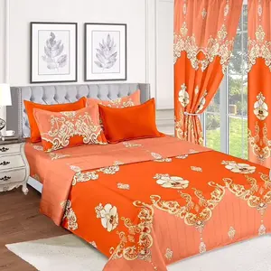 10 Pcs Orange Bed Sheets with Floral Design and Gold Accents 10 Pcs Orange Bed Sheets with Floral Design and Gold Accents