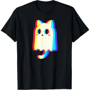 Trippy Vaporwave Ghost Cat Halloween Techno Rave EDM Men Women  T-Shirt Graphic tees