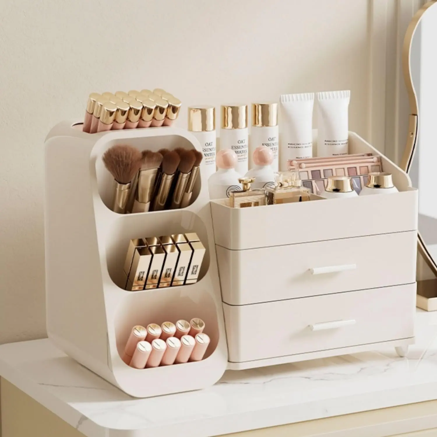 Makeup Organizer with Drawers,Large Capacity Countertop Organizer for Vanity,Bathroom and Bedroom Desk Cosmetics Organizer,Easy To Storage Skincare,Brushes, Eyeshadow, Lotions, Lipstick