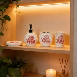 4-Piece Ceramic Bathroom Accessory Set – Stylish and Durable Vanity Essentials for Organized and Elegant Bathroom Décor | Durable, easy to use, gift-ready