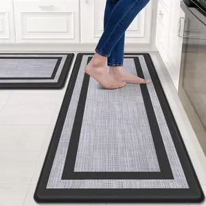 "2PCS Kitchen Mats Set – Cushioned Anti-Fatigue Non-Skid Rugs for Floor, Sink, Office, Laundry – Black & Gray Ergonomic Standing Mats"