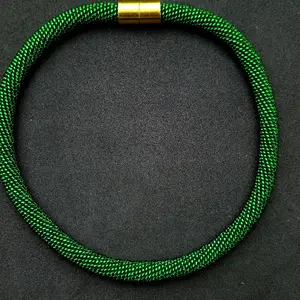 Emerald Elegance: Green Beaded Necklace with Magnetic Clasp in Deep Green Color
