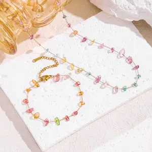 Colorful Irregular Beaded Layered Necklace Bracelet for Women, Dainty Summer Beach Collarbone Chain, Elegant Everyday Wear Jewelry, Perfect Gift for Her, Versatile Accessory for Party Vacation Daily Outfit