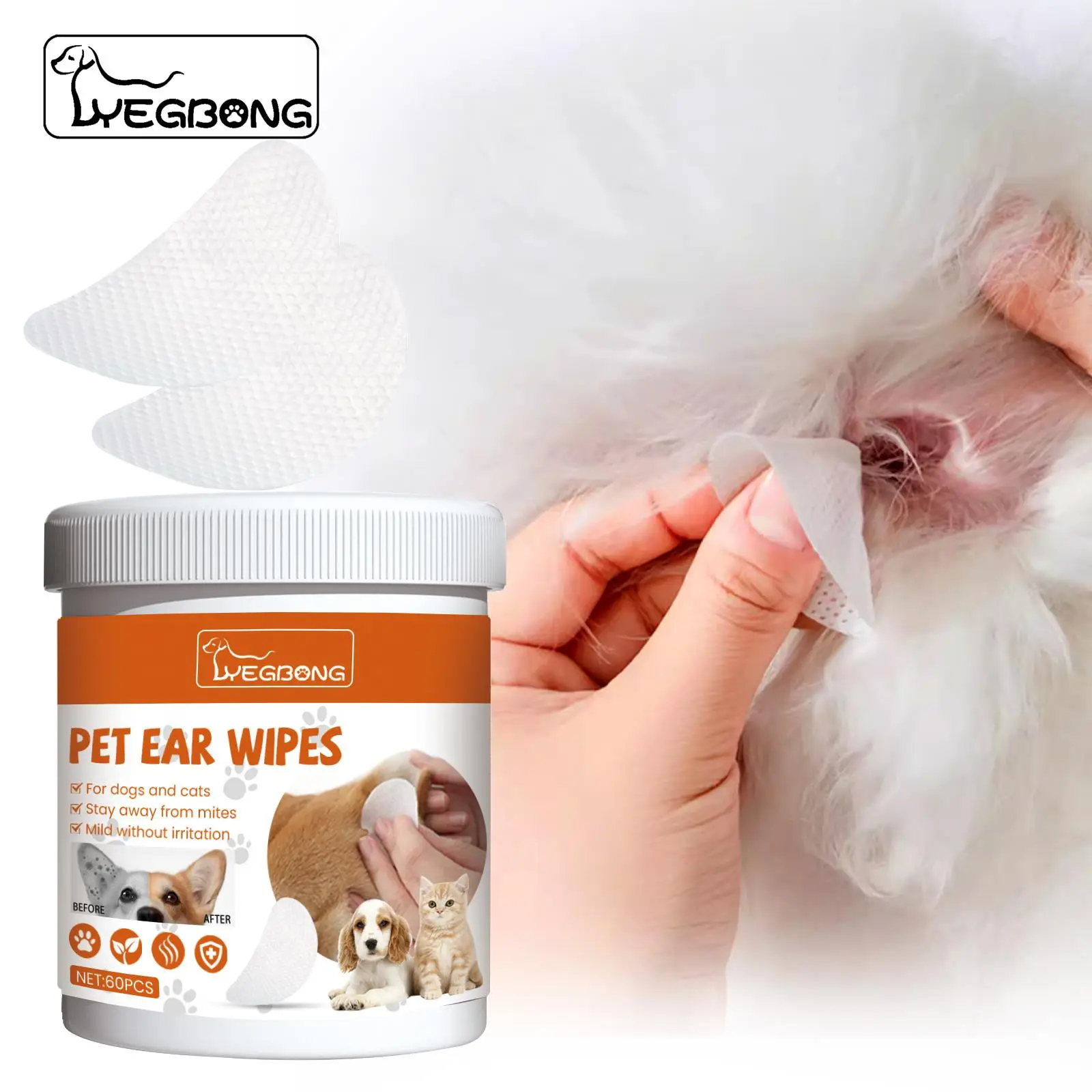 50pcs Pet Ear Cleaning Wipes, Pet Ear Wipes, Ear Cleansing Pads for Dogs and Cats