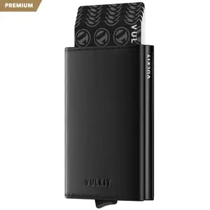 Genuine Leather Back Zipper Slot, Magnetic Strip Closure, Bottom Quick Card Access Button Tri-fold Wallet-VC203P