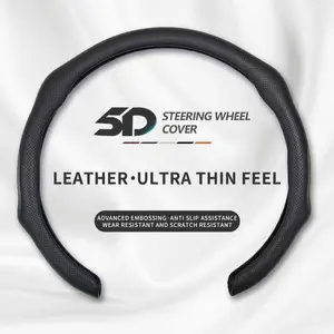 2026 New Nappa Leather Steering Wheel Cover - Quick Turn, Non-Slip, Secure Grip, Breathable, Ultra-Thin, Year-Round All-Season Use with Alignment Mark, White Leather Red Stitching for Modern Drivers, Automotive Car Interior Accessory, Car Steering Wheel I