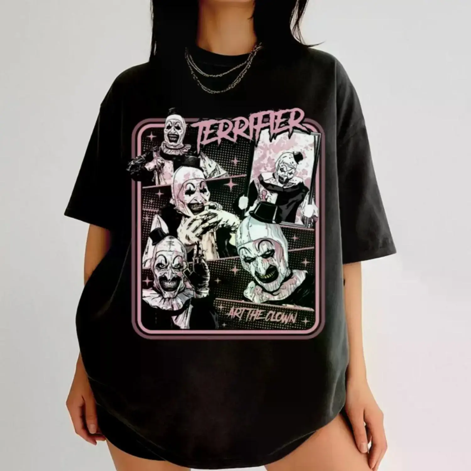 100% Cotton Clown Graphic Tshirt, Unisex Terrifier Art The Clown Horror Movie Round Neck Top, Comfortable Breathable Casual Men's Streetwear, Horror Fan Gift (Black), Anniversary, Loose, Baggy, Fabric, Fit