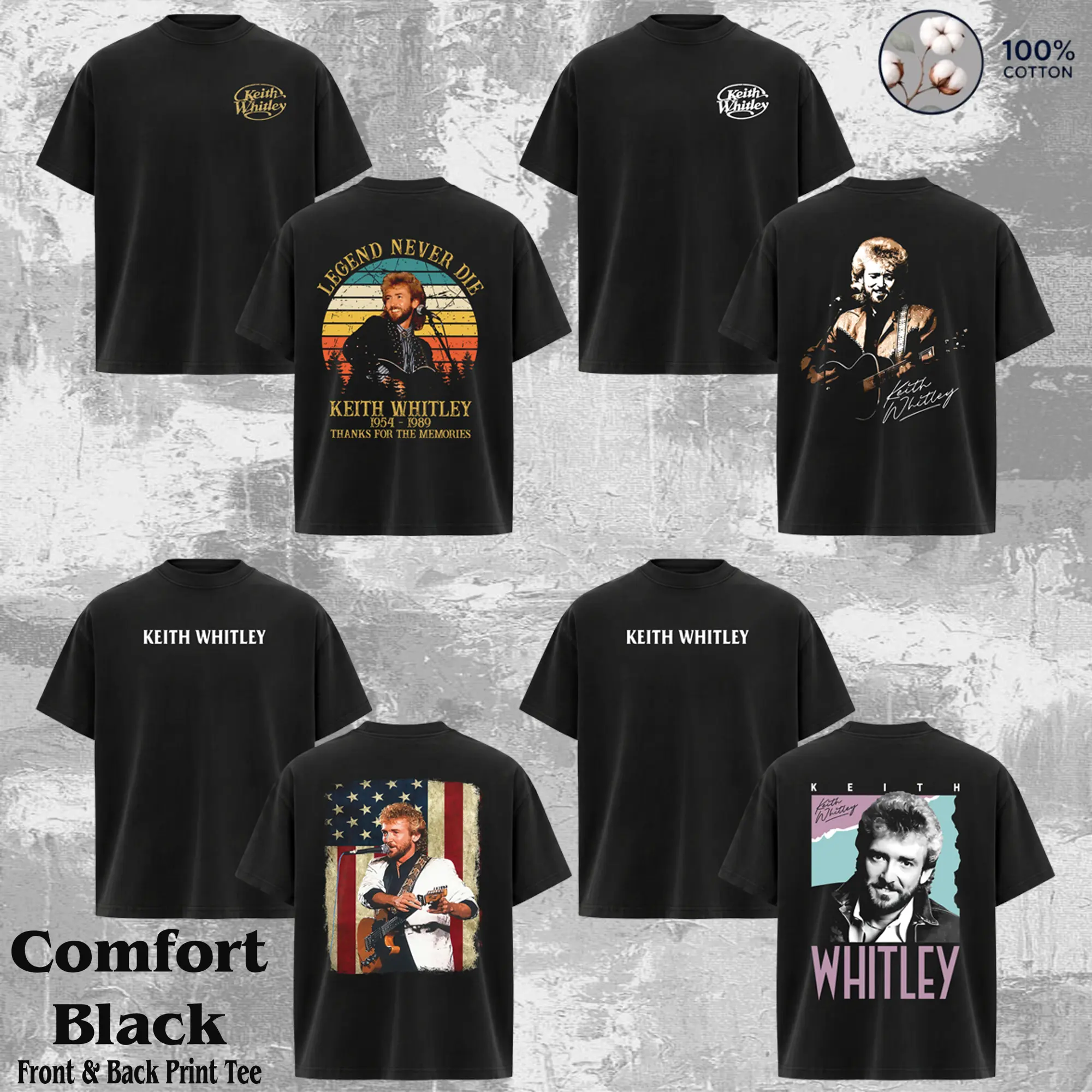 Mens Retro Country Music Keith Whitley Graphic Tee - Menswear, Round Neck, Shortsleeve, Fitted, Casual Everyday, 90s Grunge Aesthetic, Rock Tour Merch, Love-Themed Streetwear Alternative