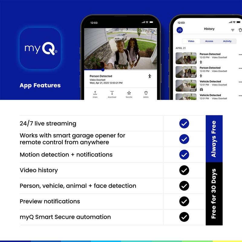 myQ Video Doorbell | 2K Camera, Battery/Wired, Color Night Vision, Live ...