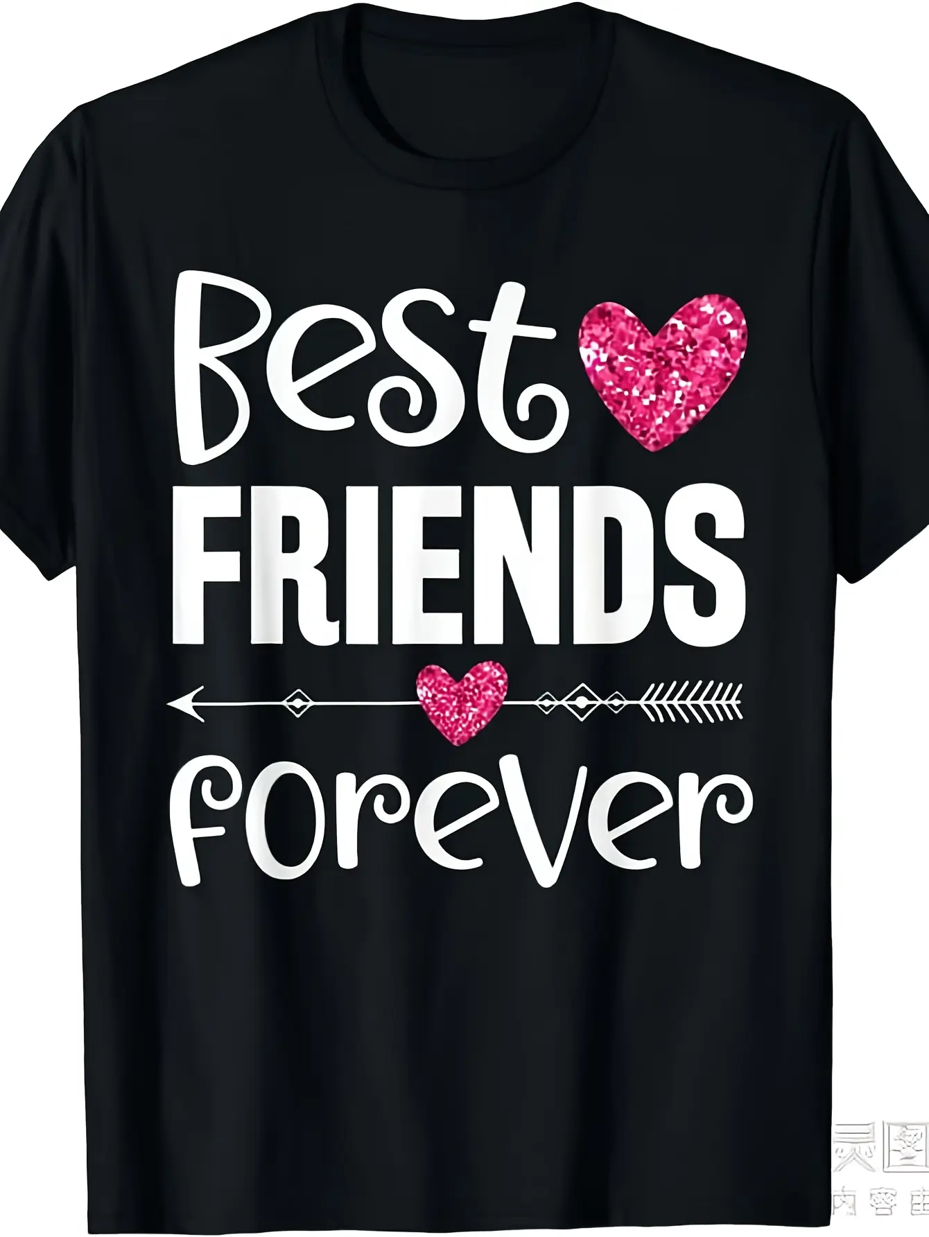 Best Friends Forever Matching T-Shirts - Couples Friendship Gifts - Heavyweight 220GSM Pure Tees - Black with Pink Hearts - Retro Graphic T-Shirt for Women & Men - Birthday, Anniversary, Valentine'S - Medium - Year-Round Casual Wear - Ideal BFF Outf