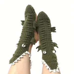 Cute Shark Knitted Socks, 3D Crocodile Socks, Big-Eyed Crocodile Home Floor Socks (Mid-Calf Woolen Socks) — Creative Animal Socks, Fun Novelty Socks
