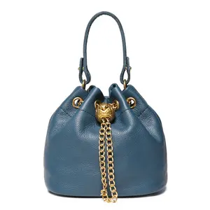 Stylish style luggage and bagsHandmade Genuine Leather Bucket Bag for Women - Soft Cowhide Chain Strap Crossbody Shoulder Purse with Drawstring Closure, Golden-Tone Hardware & Minimalist Design, Versatile Everyday & Special Occasion Handbag in Khaki, Navy