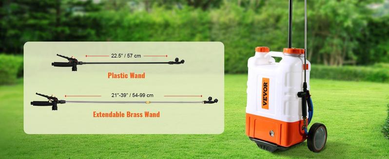 VEVOR Battery Powered Backpack Sprayer with Cart, 0-94 PSI Adjustable Pressure, 4 Gallon Tank on Wheels, with 8 Nozzles and 2 Wands, 12V 7.2Ah Battery, Wide Mouth Lid for Weeding, Spraying, Cleaning