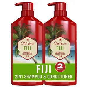 Old Spice Fiji 2-in-1 Shampoo & Conditioner Set for Men Coconut & Tropical Wood Scent 21.9 Fl Oz Each Twin Pack Healthier Fuller Moisturized Hair