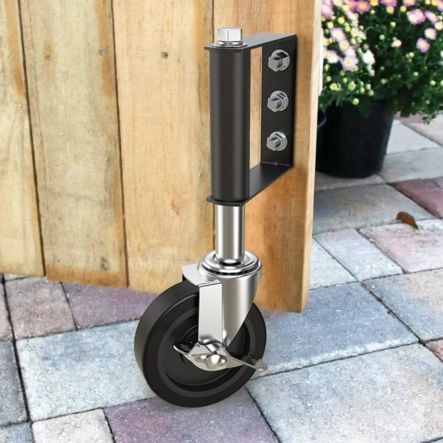 Heavy Duty Gate Caster, Spring Loaded Gate Wheel, Swivel Gate Caster Wheel for Wooden Gate and Fence 220LBS Capacity