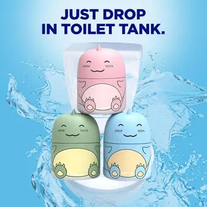 LONLXTOK 3PCS Solid Household Toilet Cleaner Bottles - Cute Dinosaur-Shaped Bathroom Tank Cleaners with 24-Month Long-Lasting Ocean, Floral Jasmine, and Peach Scents