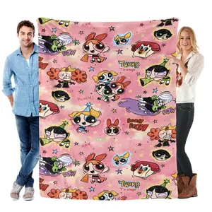 Cartoon Powerpuff Girls Cute Flannel Blanket - Premium Flannel Material Plush Nap Throw for Living Room Sofa Rug Office Bedroom Home Travel Kids Mother's Day Valentine's Day Birthday Christmas Gift